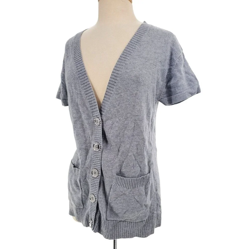 Michael Kors Med Cardigan Button Sweater Oversized Patch Pocket Lambswool Cotton